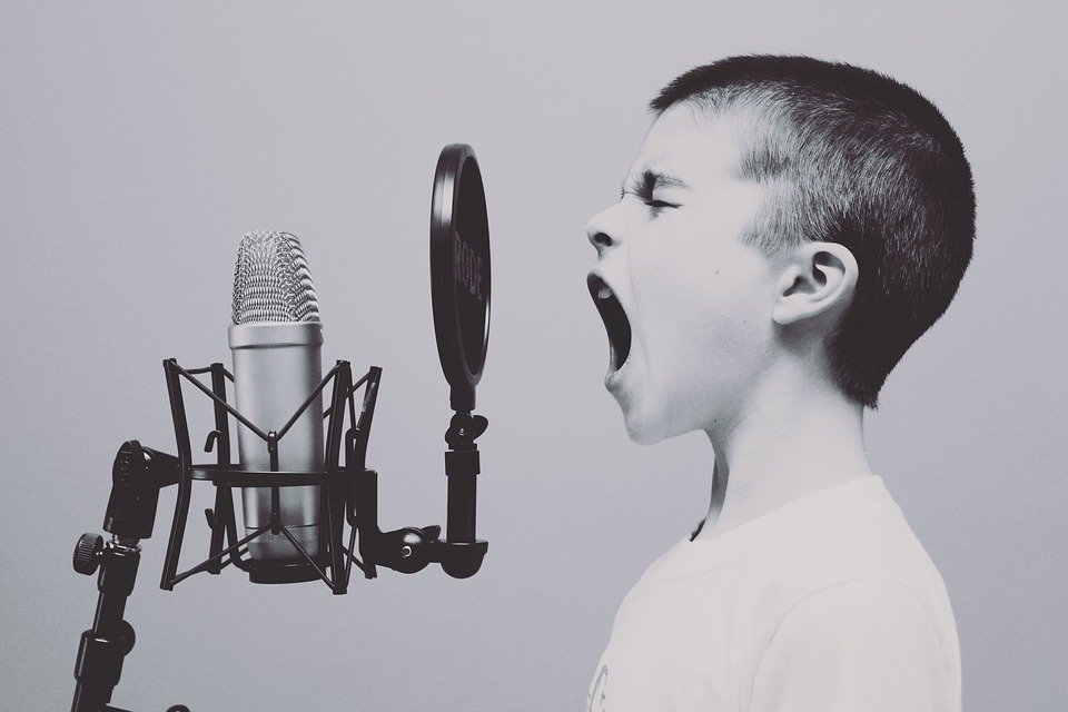 Picture of child screaming into microphone